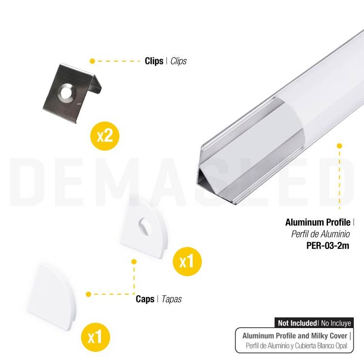 Kit of 2 Caps and 2 Clips for Aluminum Profile per-03-2m