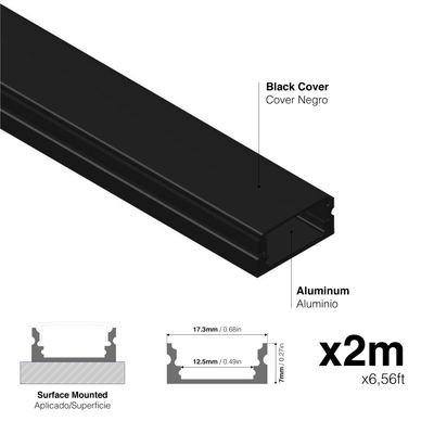 Surface-Mount Flat black LED Aluminum Channel, 6.56ft 0.67x0.28in