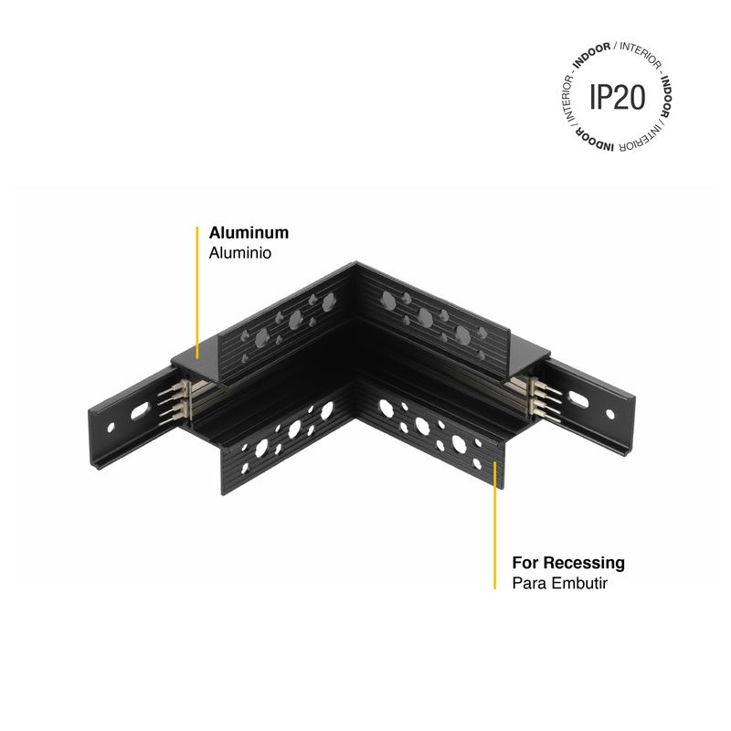Inner Corner R-S Connector for Black Magnetic Lighting Track, Recessed, 90°