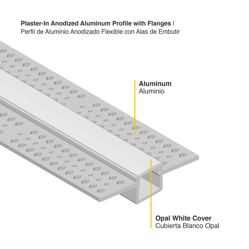 Plaster-In Flexible anodized LED Aluminum Channel, 6.56ft 2.20x0.59in