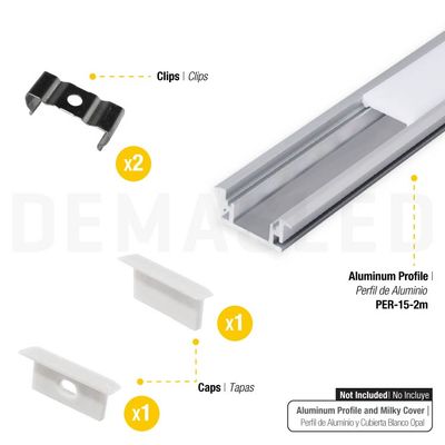 Kit of 2 Caps and 2 Clips for Aluminum Profile, comp. PER-15-2M