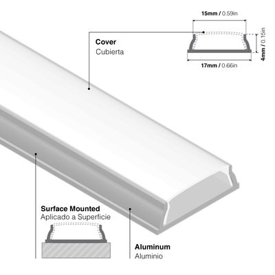 Surface-Mount Flexible anodized LED Aluminum Channel, 6.56ft 0.69x0.54in