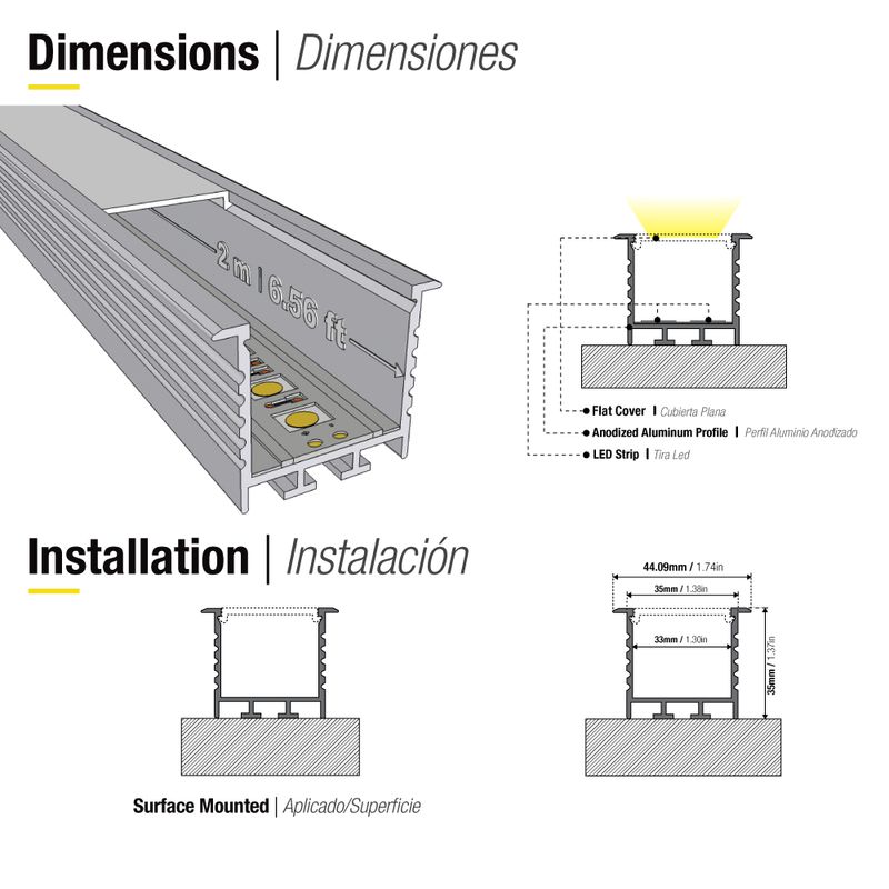 Recessed Wide white LED Aluminum Channel, 6.56ft 1.73x1.38in