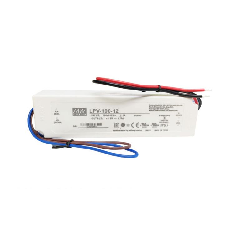 MEANWELL Power Supply, Outdoor IP67, DC 12V 102W 8.5A 90-264Vac
