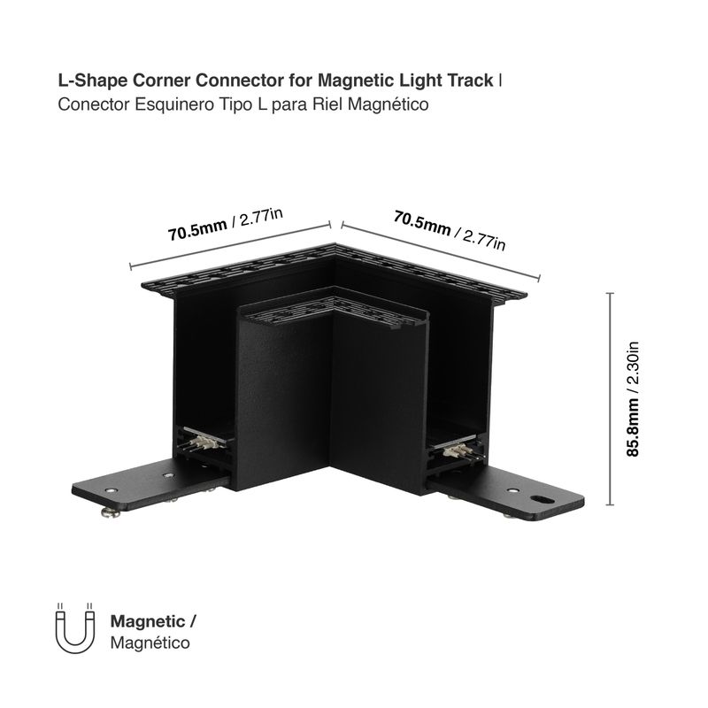 L-Shape Corner Connector for Black Magnetic Light Track, Recessed, 90°