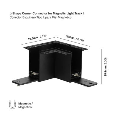 L-Shape Corner Connector for Black Magnetic Light Track, Recessed, 90°