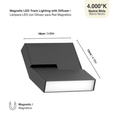 Black Magnetic Track Light, Foldable Grille with Cover, 8W, Neutral White