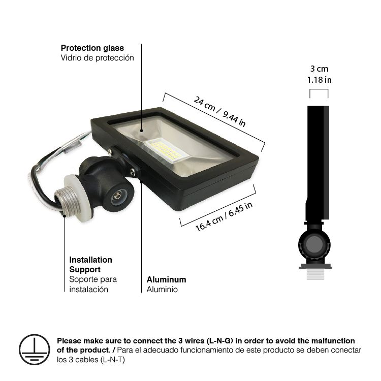 LED Floodlight with Knuckle IP65, Cool White 30W 3300lm, 100-277V