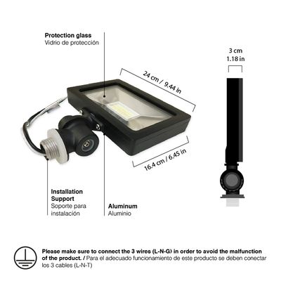 LED Floodlight with Knuckle IP65, Cool White 30W 3300lm, 100-277V