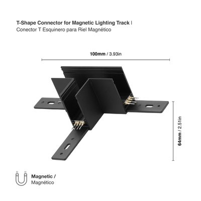T-Shape Connector for Black Magnetic Lighting Track, Surface Mount