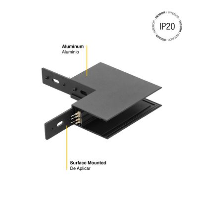 L-Shape Corner Connector for Black Magnetic Light Track, Surface Mount, 90°