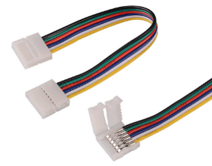 Transparent PC connector for RGB-Cw-ww strip. 6 Pin, 12mm, IP20. 15cm cable 