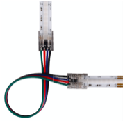 Transparent PC connector for RGB COB strip · 4 Pin, 10mm, IP20. 15cm cable 