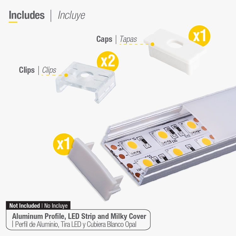 Kit of 2 Caps and 2 Clips for Aluminum Profile, comp. PER-18-2M