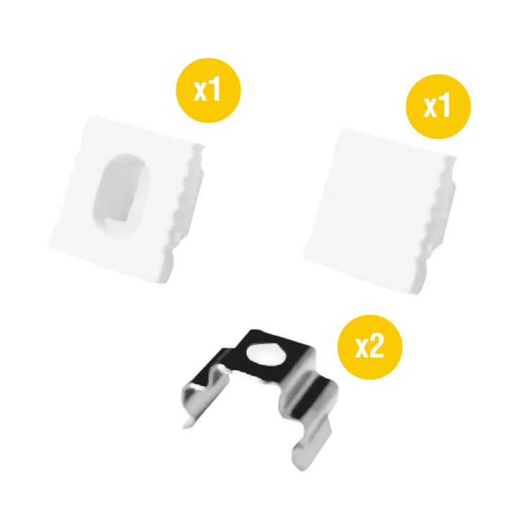 Kit of 2 Caps and 2 Clips for Aluminum Profile per-32-2m