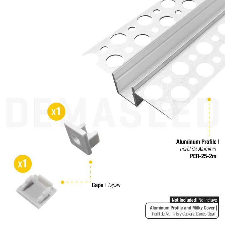 Kit of 2 End Caps for Aluminum Profile per-25-2m