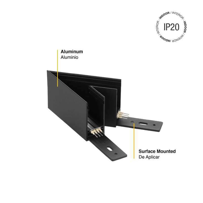 Corner R-S Connector for Black Magnetic Light Track, Surface Mount, 45°