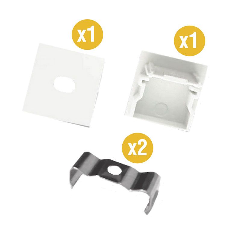 Kit of 2 Caps and 2 Clips for Aluminum Profile, comp. PER-21-2M