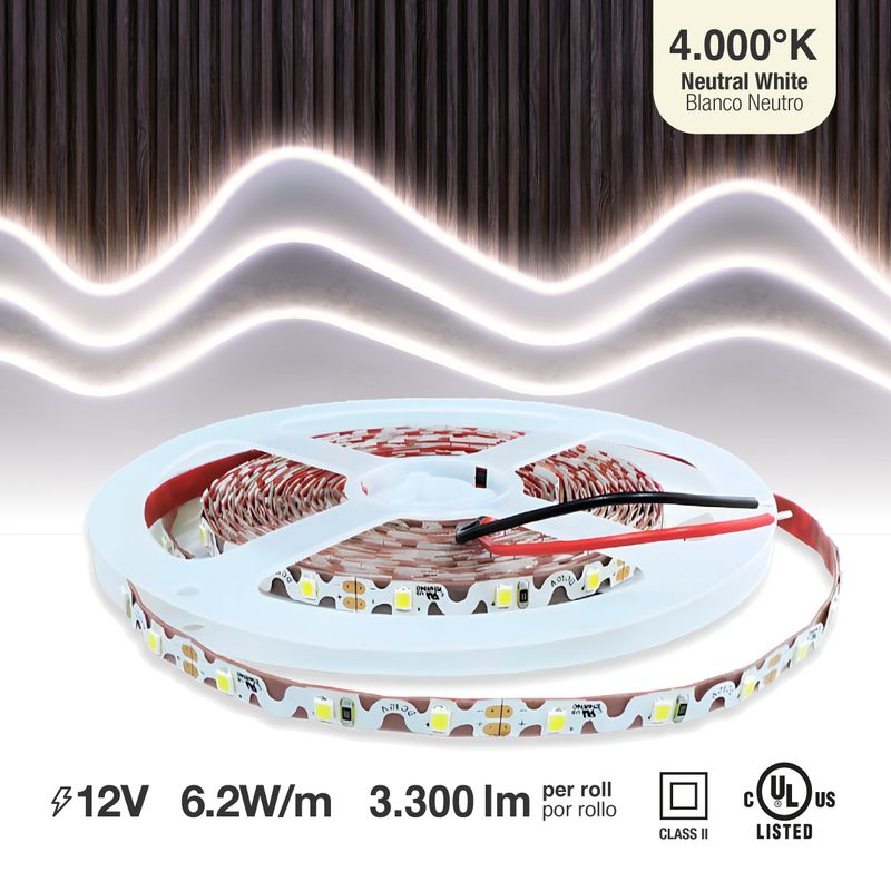 6mm SMD2835 S-Shape LED Strip Neutral White 4000-4500°K 12V 7.12W/m 528lm/m 16.4ft