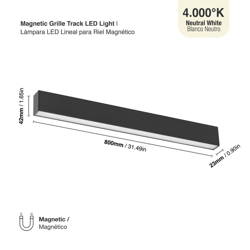 Black Magnetic Grille Track Light 30W, Neutral White 4000K, 1970lm