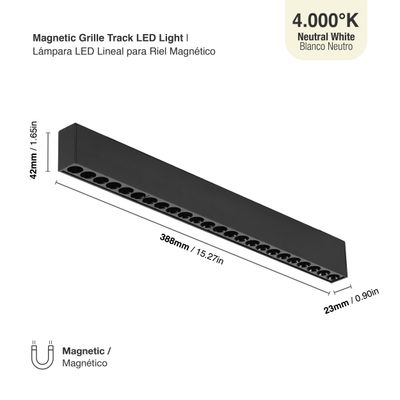 Black Magnetic Grille Track Light, 24W, Neutral White 4000K, 34°. 1875lm