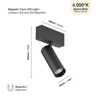 Black Magnetic Track Light, Multidirectional, 20W, Neutral White, 36°