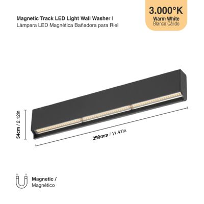 Black Magnetic Track Light, Wall Washer, 18W, Warm White 3000K