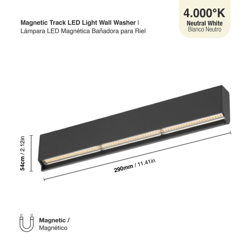 Black Magnetic Track Light, Wall Washer, 18W, Neutral White 4000K