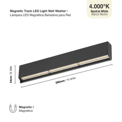 Black Magnetic Track Light, Wall Washer, 18W, Neutral White 4000K