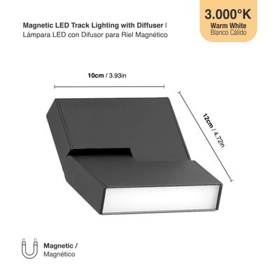 Black Magnetic Track Light, Foldable Grille with Cover, 8W, Warm White