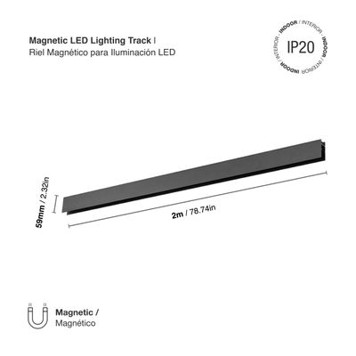 Black Magnetic Lighting Track, Surface Mount, 6.56ft, max 200W