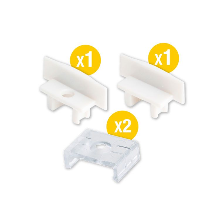Kit of 2 Caps and 2 Clips for Aluminum Profile per-11-2m