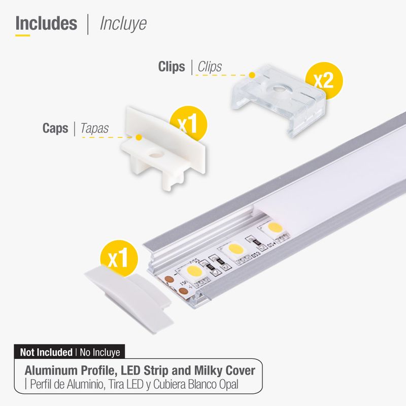 Kit of 2 Caps and 2 Clips for Aluminum Profile per-11-2m