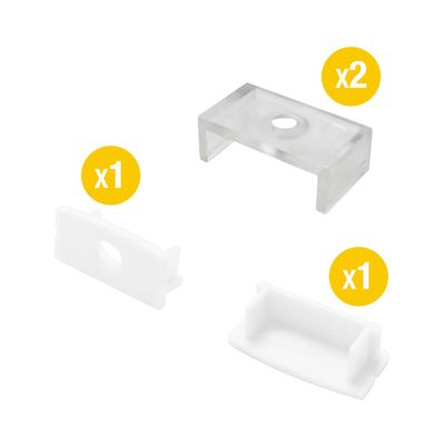 Kit of 2 Caps and 2 Clips for Aluminum Profile per-01-2m, White