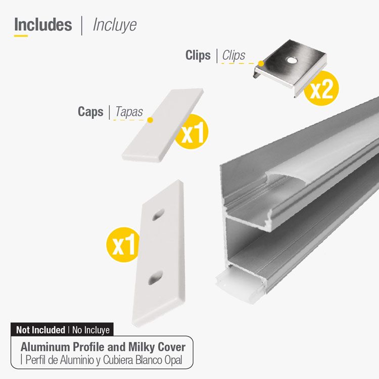 Kit of 2 Caps and 2 Clips for Aluminum Profile, comp. PER-33-2M