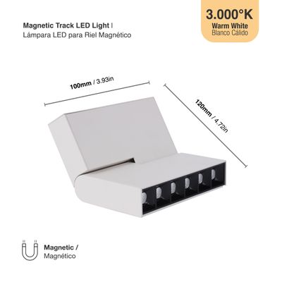 White Magnetic Track Light, Foldable Grille, 8W, Warm White 3000K, 685lm