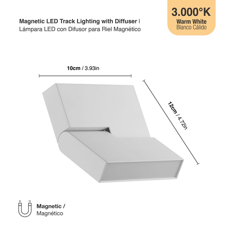 White Magnetic Track Light, Foldable Grille with Cover, 8W, Warm White