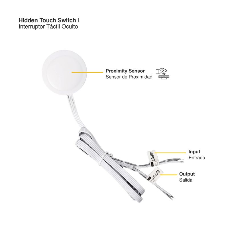 White Proximity LED Sensor Hidden Touch Switch 5–24V DC, 5A IP20 1.4in Range