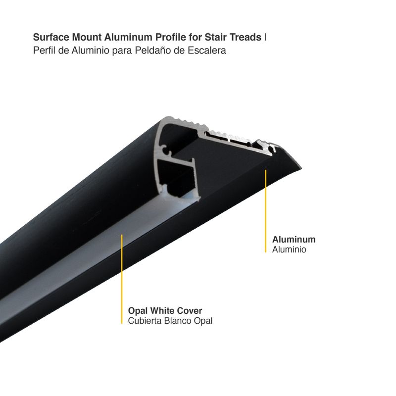 Surface-Mount Stair Tread black LED Aluminum Channel, 6.56ft 2.52x1.10in