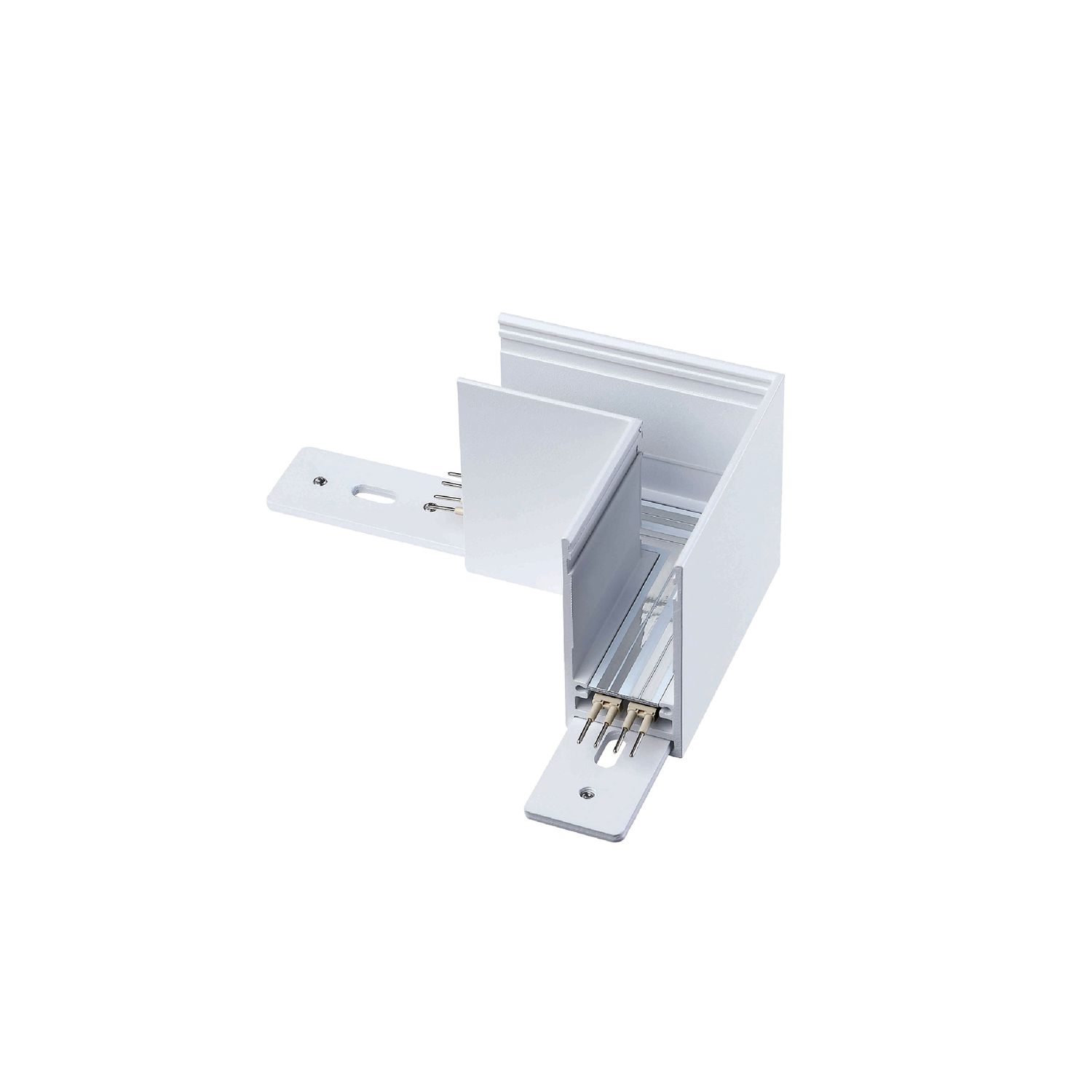 White L-Corner Connector for Surface-Mount Magnetic Track
