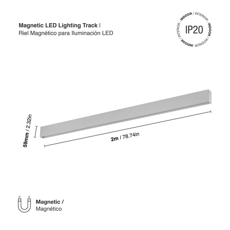White Magnetic Lighting Track, Surface Mount, 6.56ft, max 200W