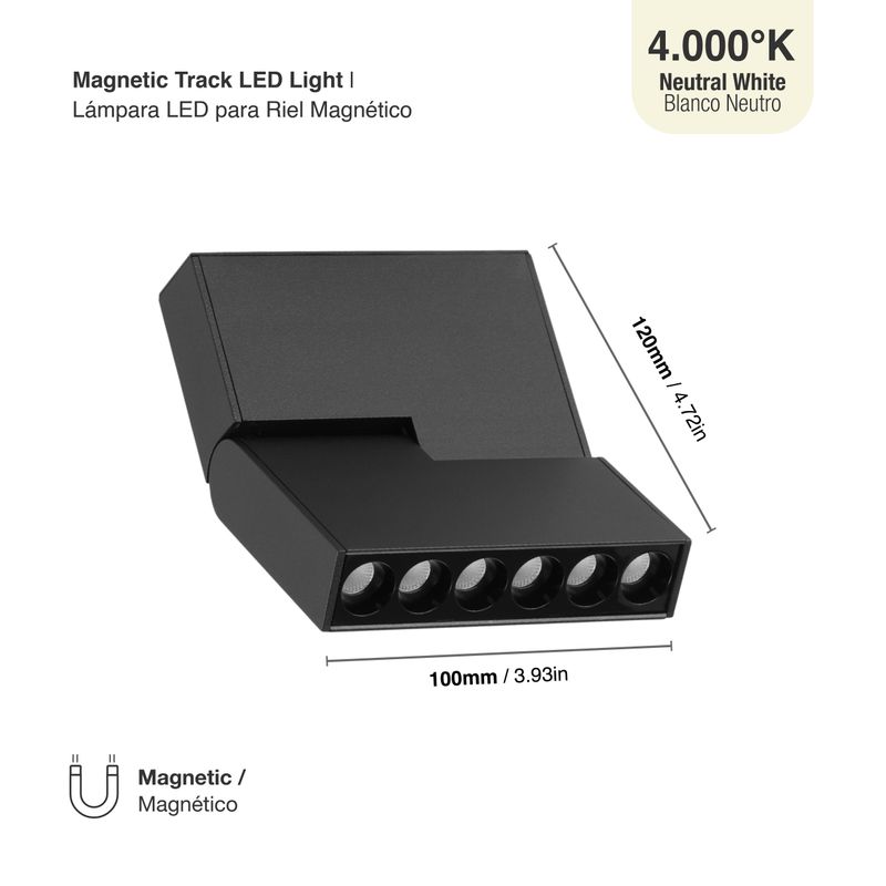 Black Magnetic Track Light, Foldable Grille, 8W, Neutral White