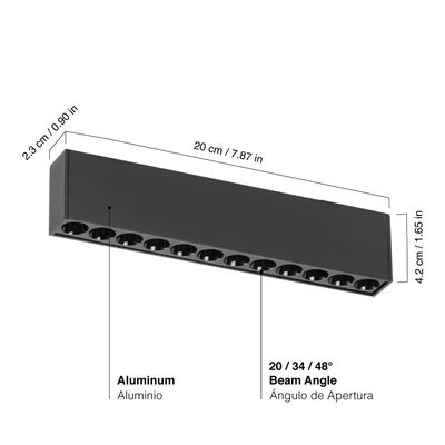 Black Magnetic Grille Track Light ,12W, Neutral White 4000K, 34°, 1015lm