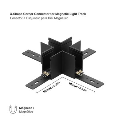 X-Shape Corner Connector for Black Magnetic Light Track, Surface Mount