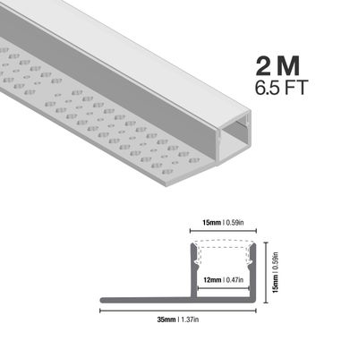 Plaster-In Anodized Aluminum Profile with Flanges, 6.56ft 1.37x0.59in
