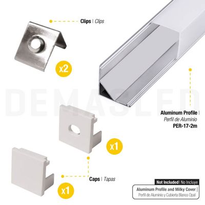 Kit of 2 Caps and 2 Clips for Aluminum Profile per-17-2m