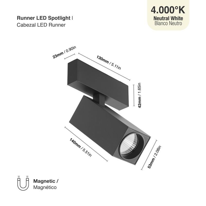 Black Magnetic Track Light, Multidirectional Spot, 10W, Neutral White 4000K