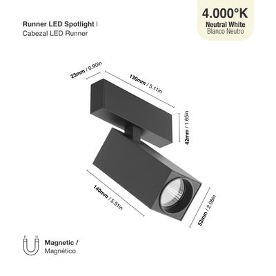 Black Magnetic Track Light, Multidirectional Spot, 10W, Neutral White 4000K