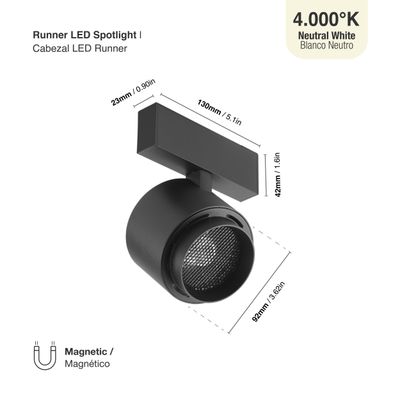 Black Magnetic Track Light, Multidirectional Spot, 15W, Neutral White 4000K