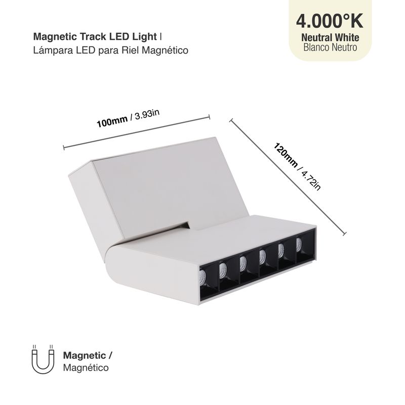 White Magnetic Track Light, Foldable Grille, 8W, Neutral White, 685lm